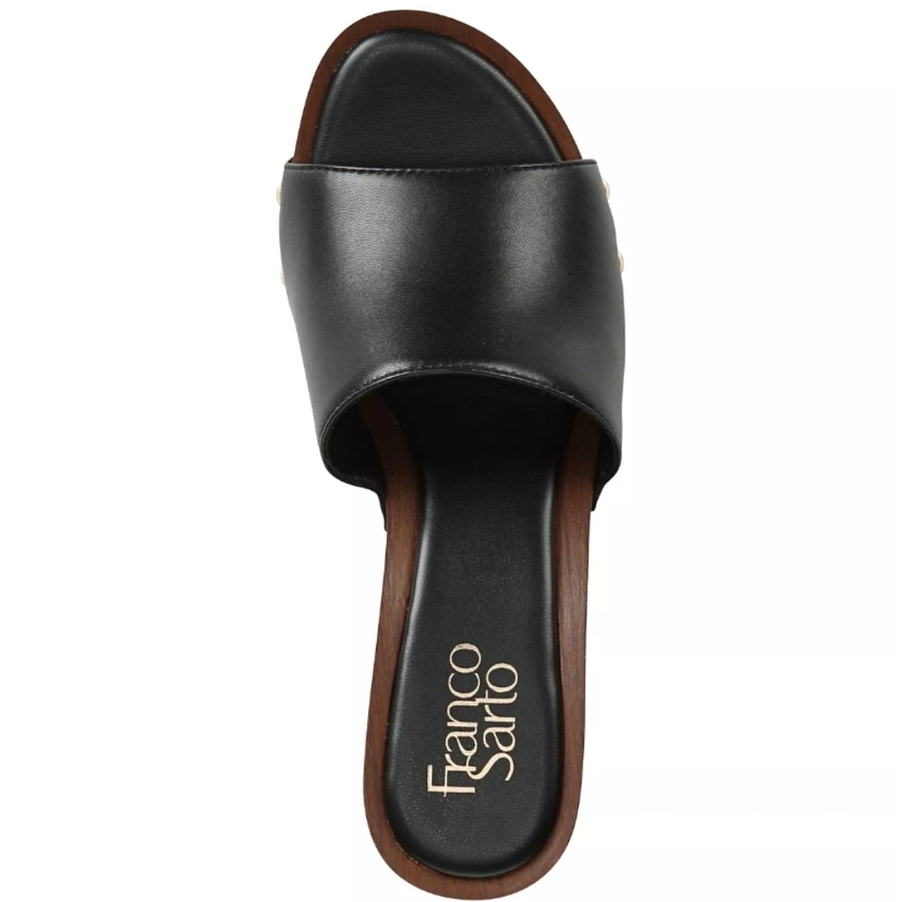 Franco Sarto Capri-Clog Slide Sandals Black Leather 6 - Picture 2 of 8